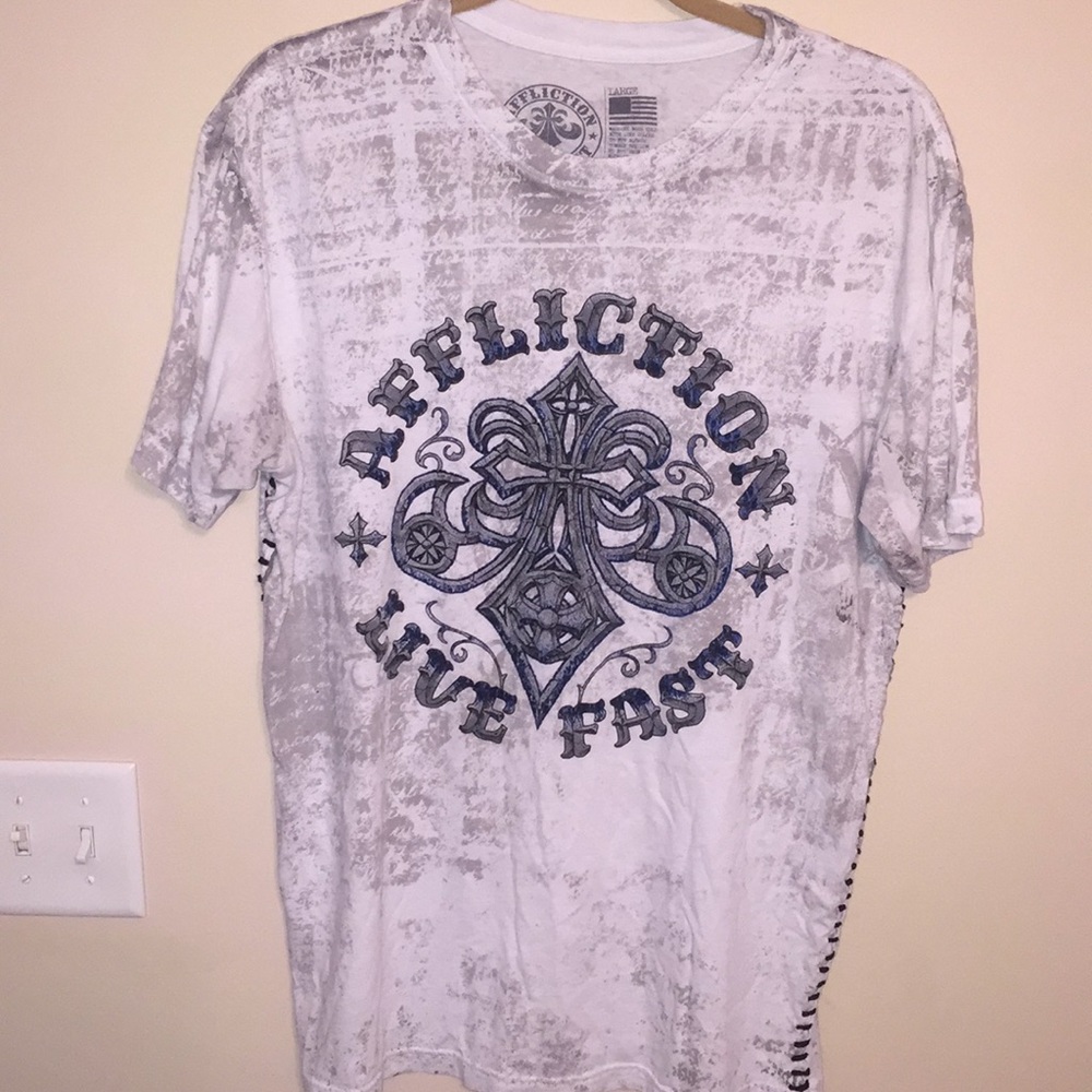 LIVE FAST White, Grey and Blue Affliction Shirt